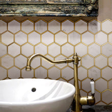 NBG-6 3" Honeycomb Hexagon White and Gold Metal Stainless Steel Polished Marble Tile
