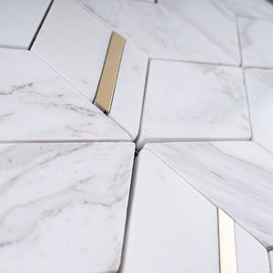 TNDOG-01 Hexagon Gold and White Marble tile with metal stainless steel backsplash