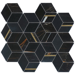 TNDOG-02 Hexagon Gold and Black Metal Stainless Steel Marble tile