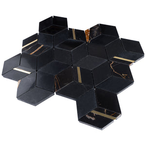 TNDOG-02 Hexagon Gold and Black Metal Stainless Steel Marble tile