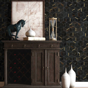 TNDOG-02 Hexagon Gold and Black Metal Stainless Steel Marble tile