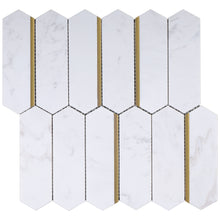 TNDOG-03 Long Hexagon white and gold marble mosaic tile backsplash