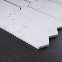 TNDOG-03 Long Hexagon white and gold marble mosaic tile backsplash