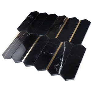 TNDOG-04 Long Hexagon black and gold marble mosaic tile backsplash