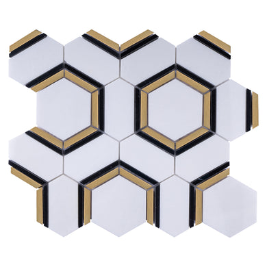 TNDOG-09 Gold Hexagon - Gold Metal Stainless Steel Polished Marble mosaic tile backsplash