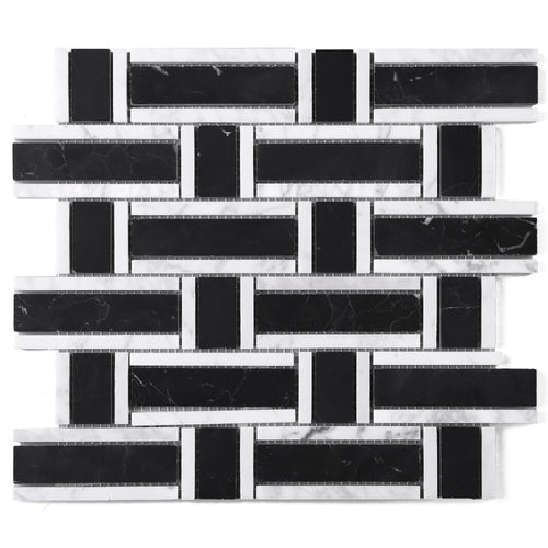 TNEAG-01 Basket Weave Black and White Stone Mosaic Tile Sheet