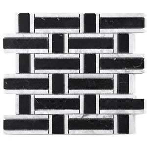 TNEAG-01 Basket Weave Black and White Stone Mosaic Tile Sheet