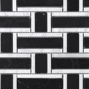 TNEAG-01 Basket Weave Black and White Stone Mosaic Tile Sheet
