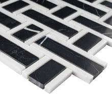 TNEAG-01 Basket Weave Black and White Stone Mosaic Tile Sheet