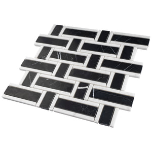 TNEAG-01 Basket Weave Black and White Stone Mosaic Tile Sheet
