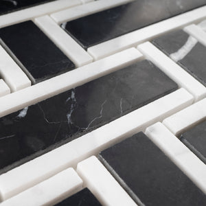 TNEAG-01 Basket Weave Black and White Stone Mosaic Tile Sheet