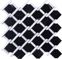 TNEAG-02 Interlock Link Tie Black and White Stone Mosaic Tile Sheet