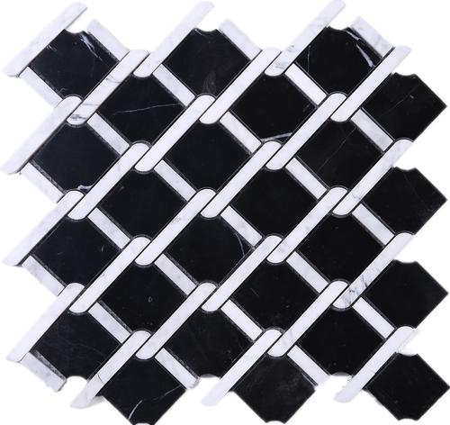 TNEAG-02 Interlock Link Tie Black and White Stone Mosaic Tile Sheet