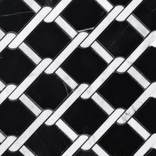 TNEAG-02 Interlock Link Tie Black and White Stone Mosaic Tile Sheet