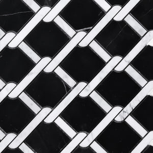 TNEAG-02 Interlock Link Tie Black and White Stone Mosaic Tile Sheet