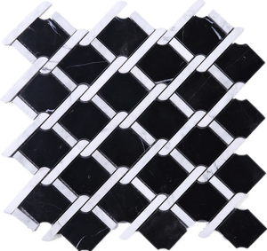 TNEAG-02 Interlock Link Tie Black and White Stone Mosaic Tile Sheet