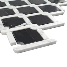 TNEAG-02 Interlock Link Tie Black and White Stone Mosaic Tile Sheet