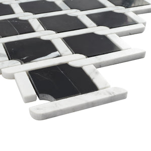 TNEAG-02 Interlock Link Tie Black and White Stone Mosaic Tile Sheet