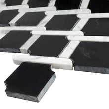 TNEAG-02 Interlock Link Tie Black and White Stone Mosaic Tile Sheet