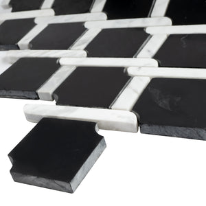 TNEAG-02 Interlock Link Tie Black and White Stone Mosaic Tile Sheet