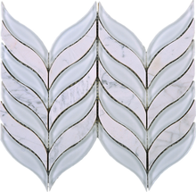 TNLG-02 Leaf Shape White Glass and White Marble Mosaic Backsplash Tile