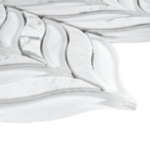 TNLG-02 Leaf Shape White Glass and White Marble Mosaic Backsplash Tile
