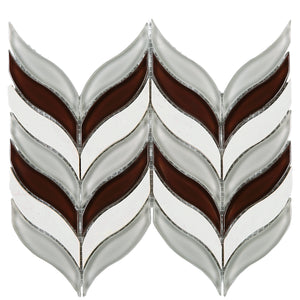 TNLG-03 Leaf Shape Wine Red and White Marble Mosaic Backsplash Tile