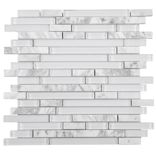 TNLQG-01 White Glass with White Carrara Marble Mosaic Tile