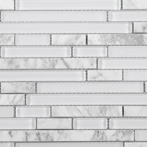 TNLQG-01 White Glass with White Carrara Marble Mosaic Tile