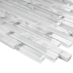 TNLQG-01 White Glass with White Carrara Marble Mosaic Tile