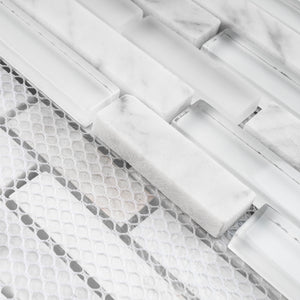 TNLQG-01 White Glass with White Carrara Marble Mosaic Tile