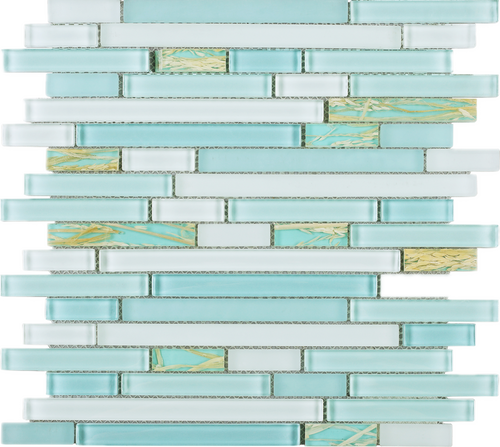 TNLQG-02 Turquoise Blue Green Glass Stripe Floral Mosaic Tile