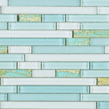 TNLQG-02 Turquoise Blue Green Glass Stripe Floral Mosaic Tile