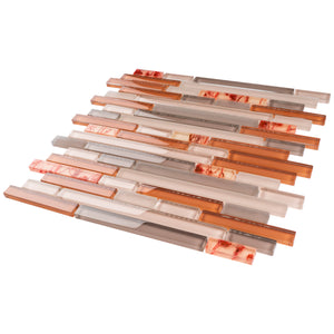 TNLQG-03 Orange Beige Glass Stripe Floral Mosaic Tile