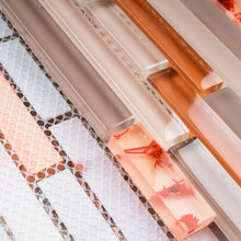 TNLQG-03 Orange Beige Glass Stripe Floral Mosaic Tile