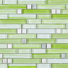 TNLQG-04 Apple Green Glass Stripe Floral Mosaic Tile