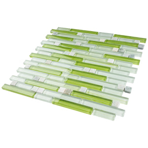 TNLQG-04 Apple Green Glass Stripe Floral Mosaic Tile