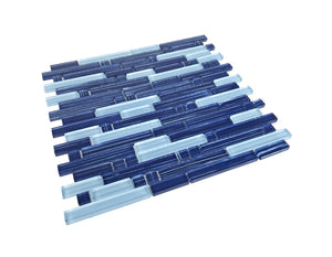 TNLQG-05B Brick Mix Blue Glass Mosaic Tile