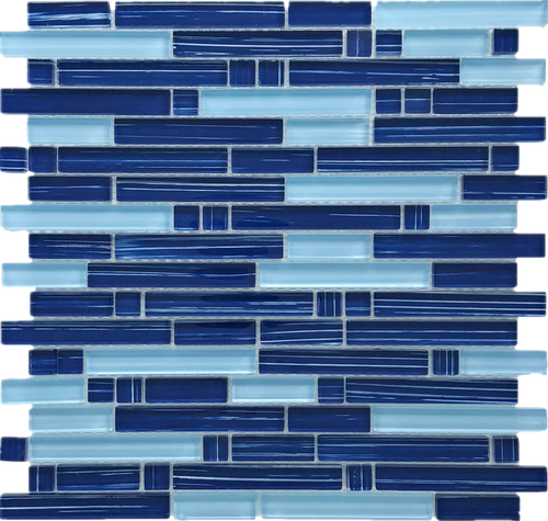 TNLQG-05B Brick Mix Blue Glass Mosaic Tile