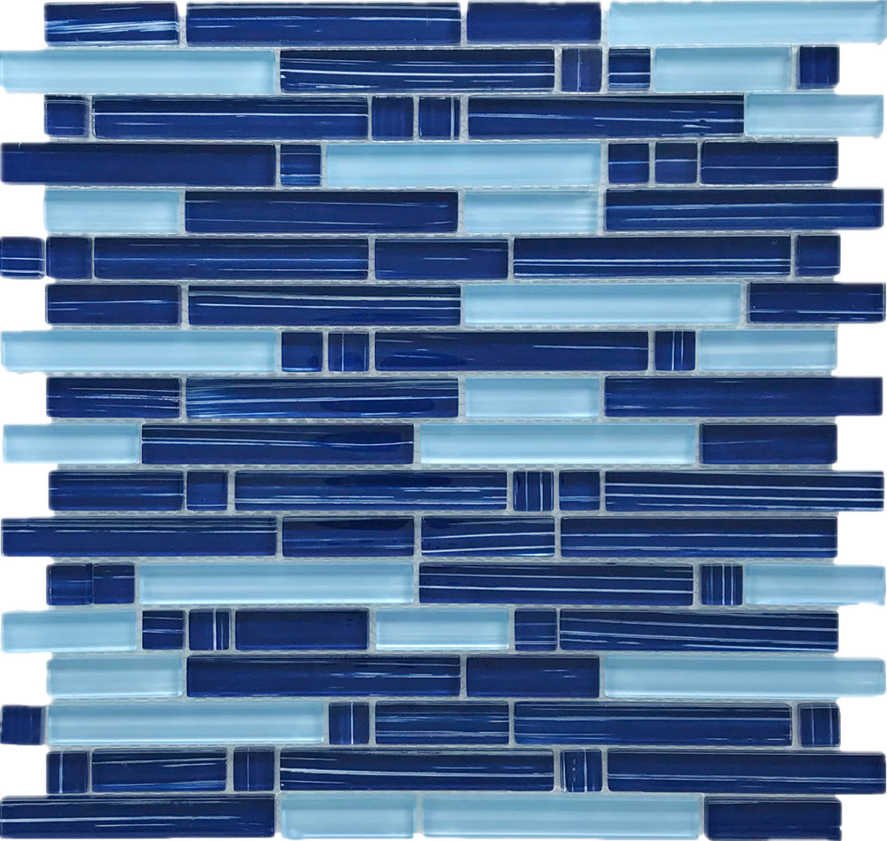 TNLQG-05B Brick Mix Blue Glass Mosaic Tile