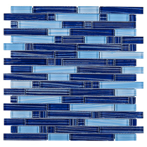 TNLQG-05 Brick Blue Stripe Glass Mosaic Tile