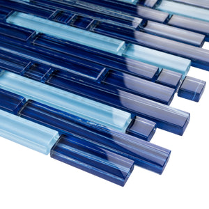 TNLQG-05 Brick Blue Stripe Glass Mosaic Tile