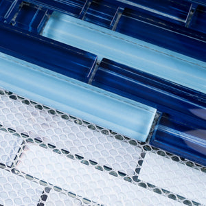 TNLQG-05 Brick Blue Stripe Glass Mosaic Tile