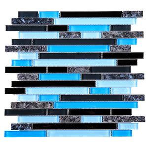 TNLQG-06 Blue Black Glass with Blue Pearl Marble Mosaic Tile