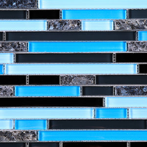 TNLQG-06 Blue Black Glass with Blue Pearl Marble Mosaic Tile