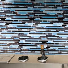TNLQG-06 Blue Black Glass with Blue Pearl Marble Mosaic Tile
