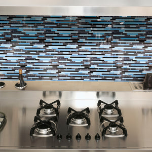 TNLQG-06 Blue Black Glass with Blue Pearl Marble Mosaic Tile