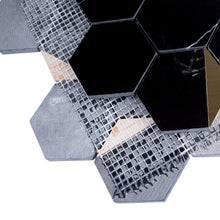 TNNGG-01 3" Hexagon Black and Gold Polished Marble Mosaic Tile Backsplash
