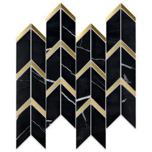 TNNGG-03 Triangle Arrow Chevron Black and Gold Polished Marble Mosaic Tile Backsplash