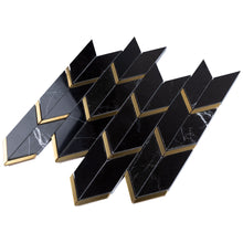 TNNGG-03 Triangle Arrow Chevron Black and Gold Polished Marble Mosaic Tile Backsplash
